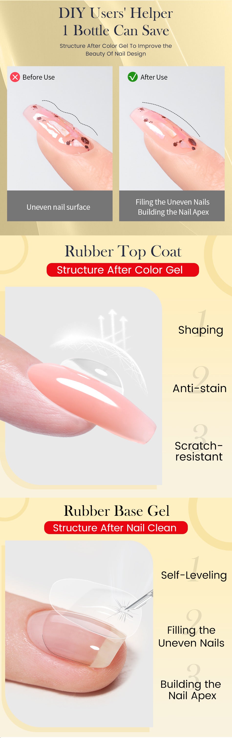 Nailart Lack Gel Aufbau Basisgel plattiert Kristall