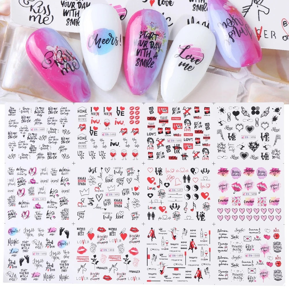 Heißer Verkauf Liebe Lippendruck Buchstaben Nagelaufkleber