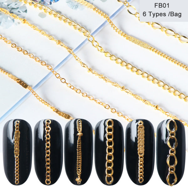 Hot Nail art Schmuck Ins Beliebte Gold Und Silber Legierung Metall Kette Nagel Dekoration