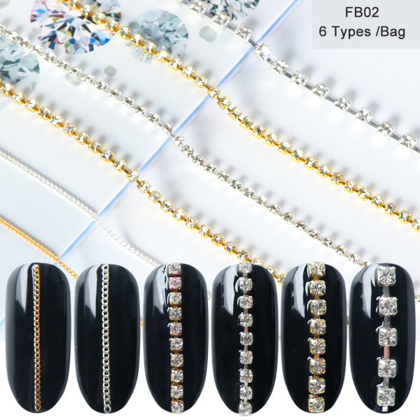 Hot Nail art Schmuck Ins Beliebte Gold Und Silber Legierung Metall Kette Nagel Dekoration