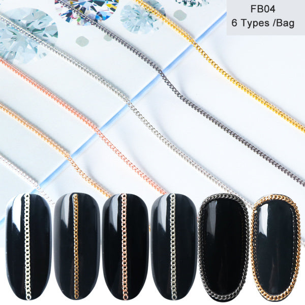 Hot Nail art Schmuck Ins Beliebte Gold Und Silber Legierung Metall Kette Nagel Dekoration