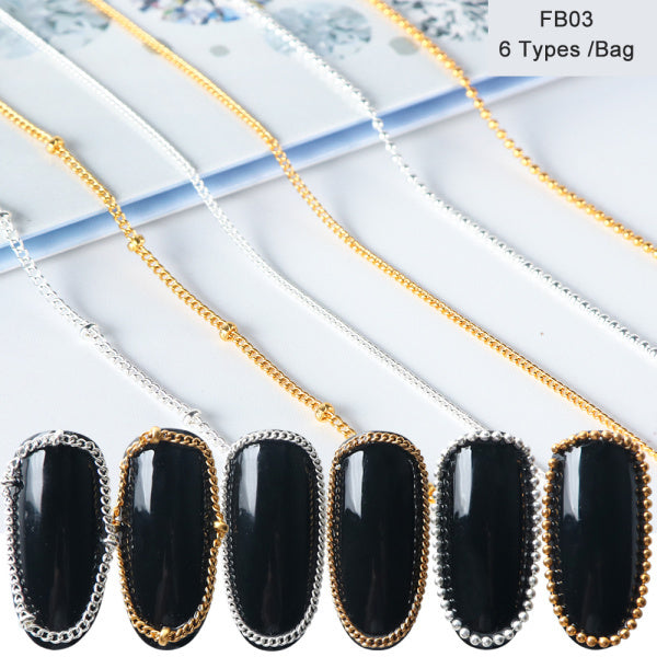 Hot Nail art Schmuck Ins Beliebte Gold Und Silber Legierung Metall Kette Nagel Dekoration