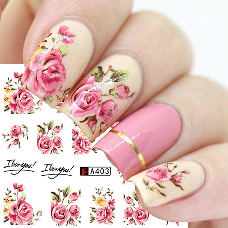 Nail Art Rose Nagel Aufkleber Bowknot Spitze rote Blume Nagel Applikation umweltfreundliche Nagel
