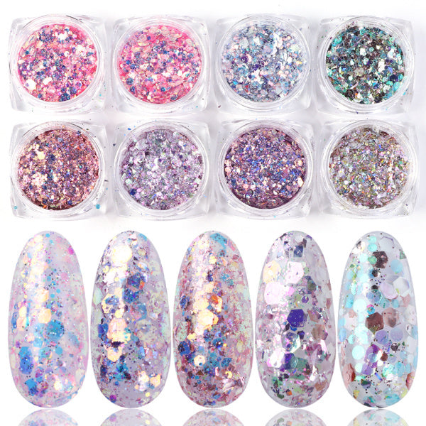 8er-Box Mix Glitzer-Nagelkunst-Puderflocken-Set