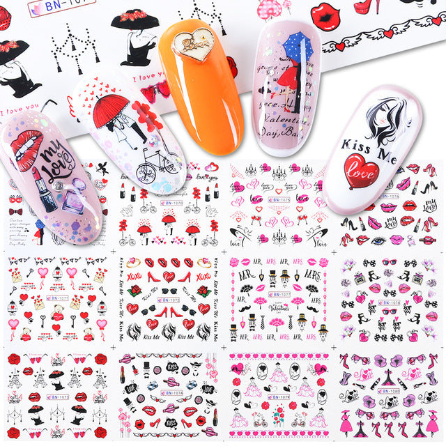 Heißer Verkauf Liebe Lippendruck Buchstaben Nagelaufkleber