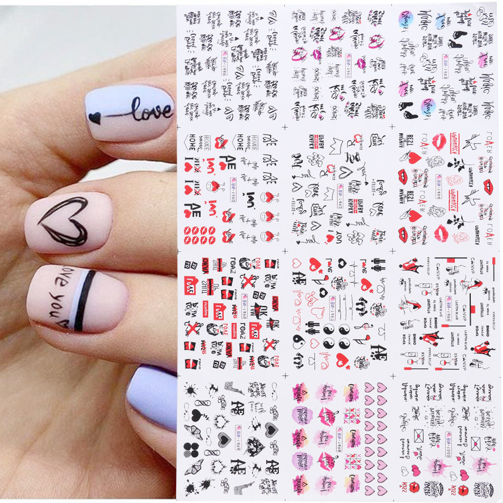 Heißer Verkauf Liebe Lippendruck Buchstaben Nagelaufkleber
