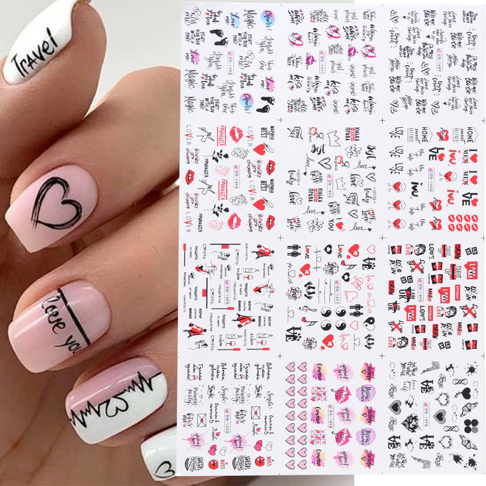Heißer Verkauf Liebe Lippendruck Buchstaben Nagelaufkleber