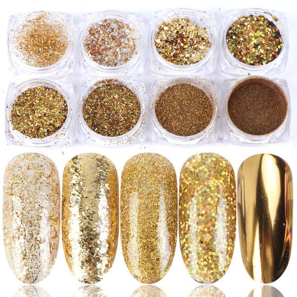 8er-Box Mix Glitzer-Nagelkunst-Puderflocken-Set