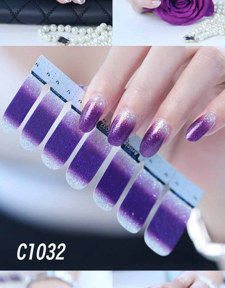 Selbstklebende Nagelfolien Lila Glitzer Ombre | Koreanisches Design | Wasserfest & langlebig