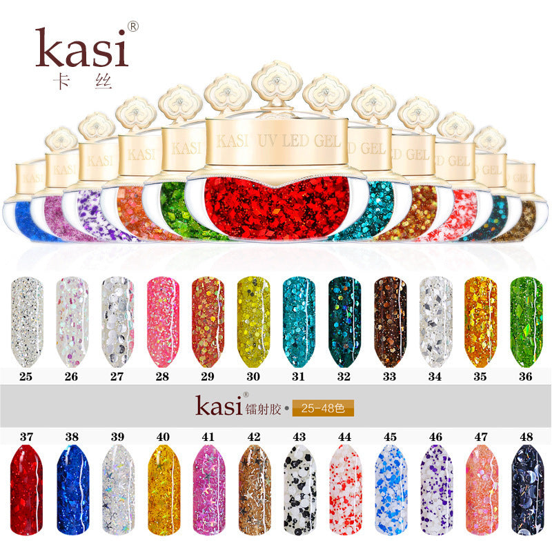 KaSi Nagel Abnehmbarer Lichttherapie-Kleber Tapered Color Gel Laser Sequester Nagellack Gel Flicker Gel 1-48 Farbe 10g
