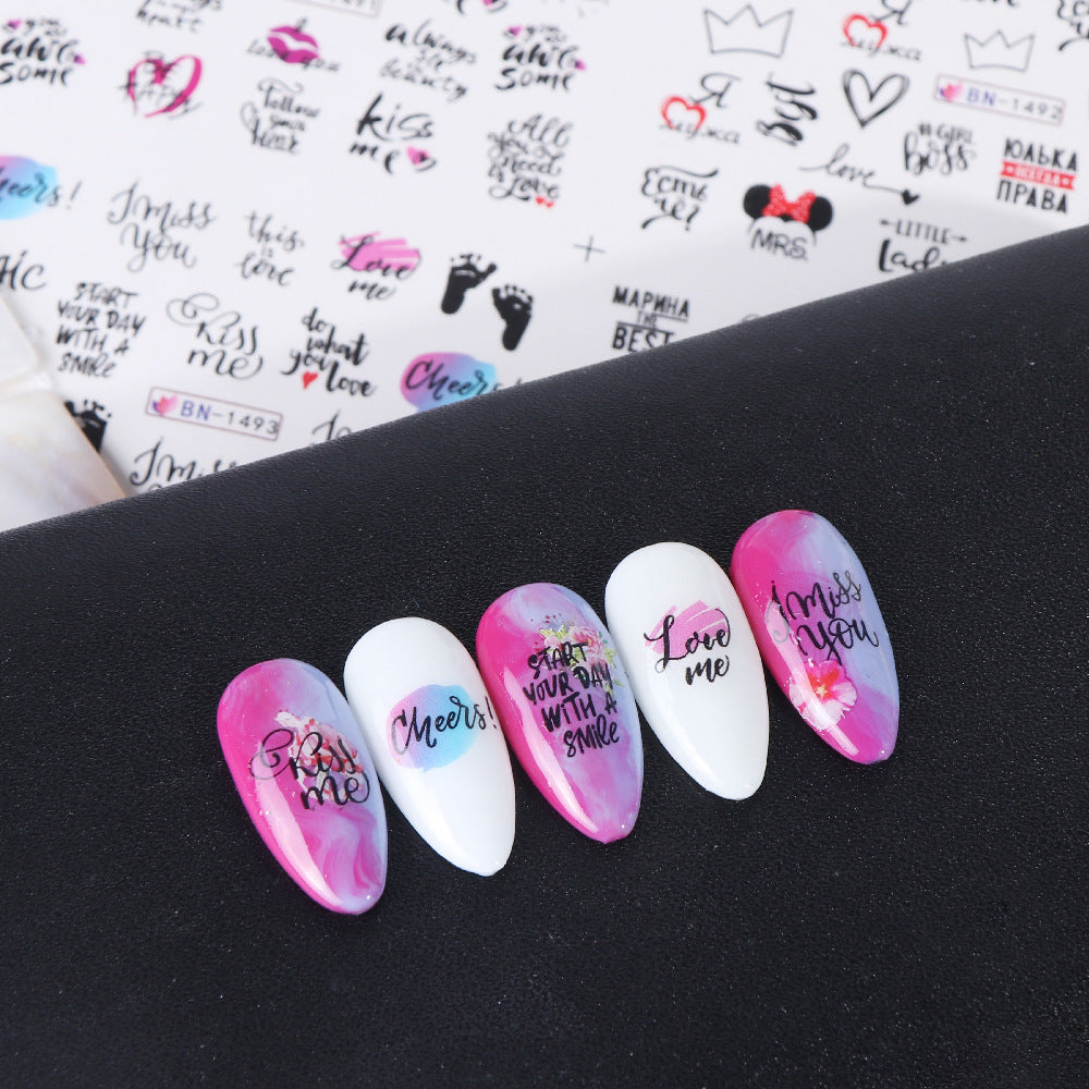 Heißer Verkauf Liebe Lippendruck Buchstaben Nagelaufkleber