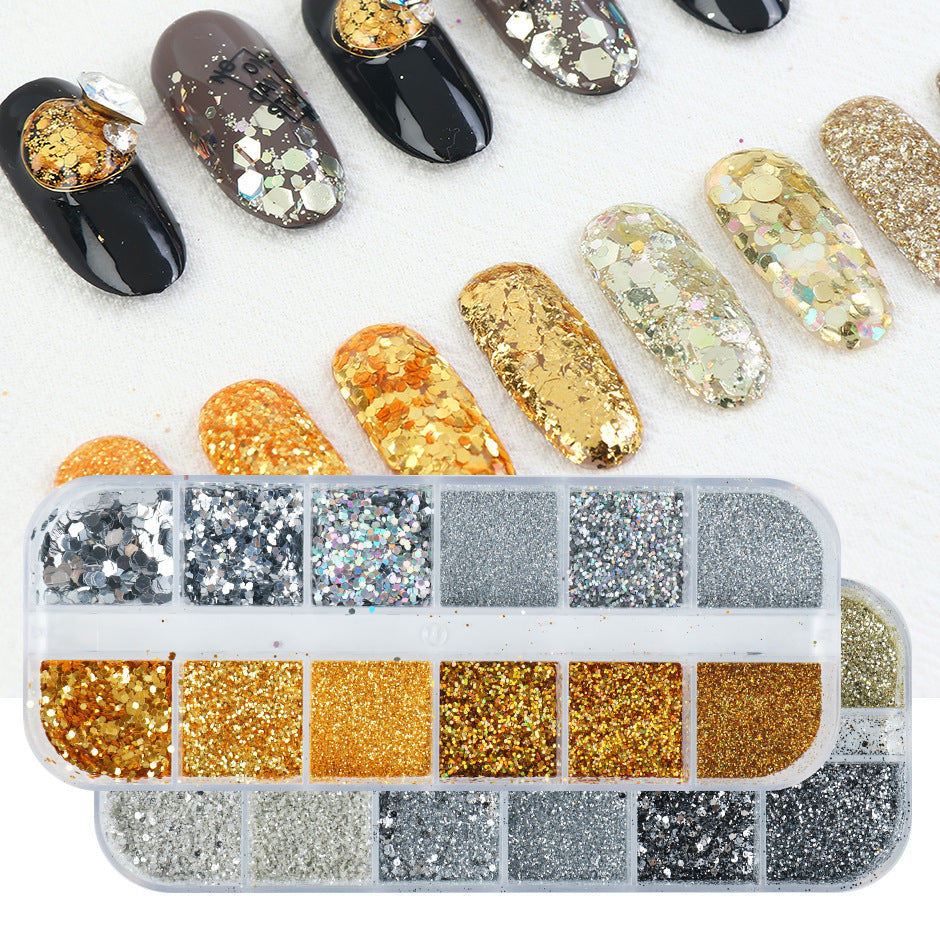Nagel Gold und Silber Glitter Laser Pailletten