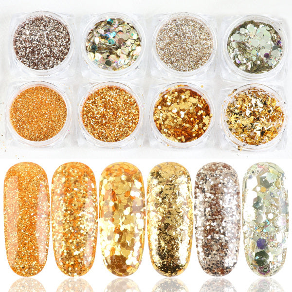 8er-Box Mix Glitzer-Nagelkunst-Puderflocken-Set