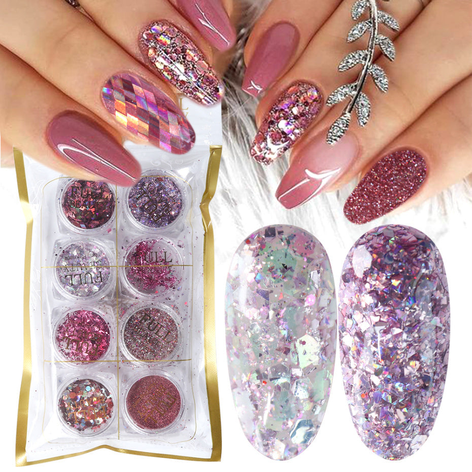 8er-Box Mix Glitzer-Nagelkunst-Puderflocken-Set