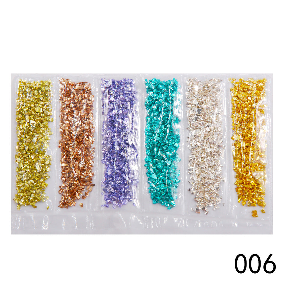Nagelzubehör, Diamantglasfragmente, Gold- und Silbernägel aus zerbrochenem Glas