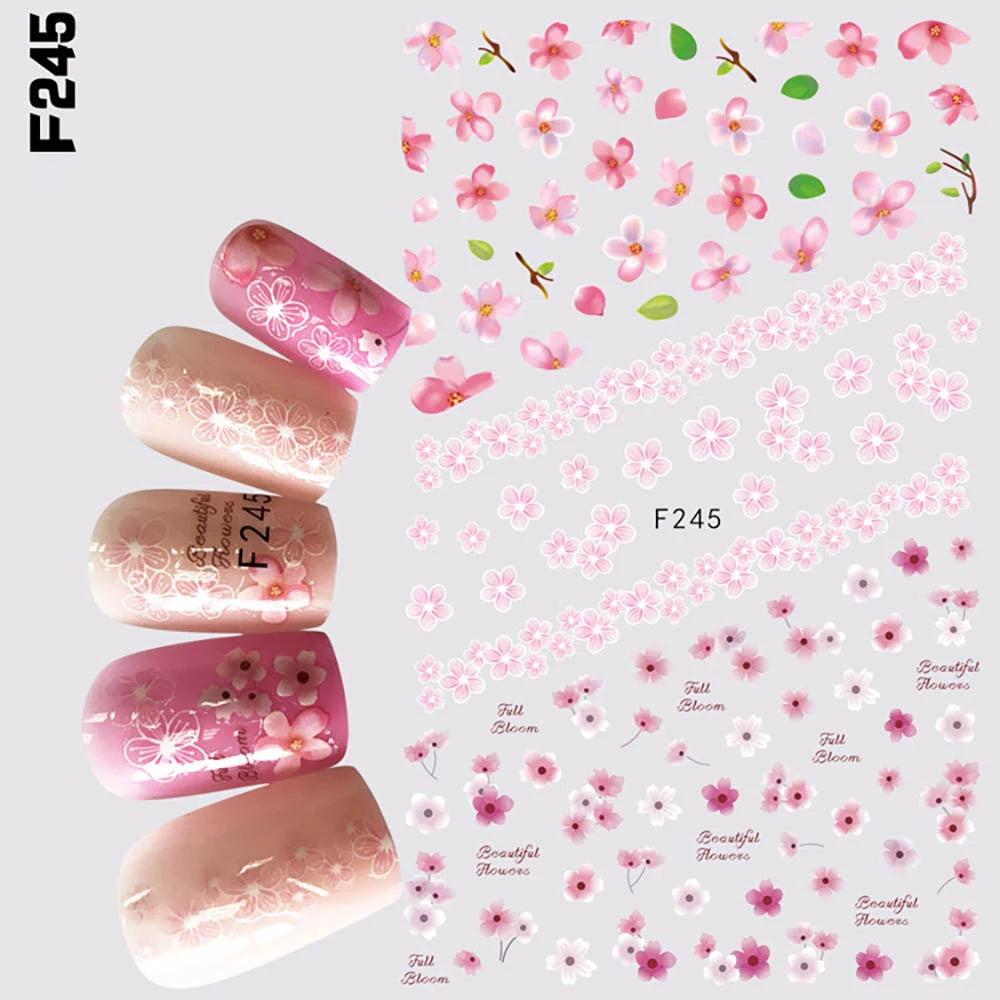 Nagelsticker Blumen F129 – zarte rosa Blumen für Nail Art Design