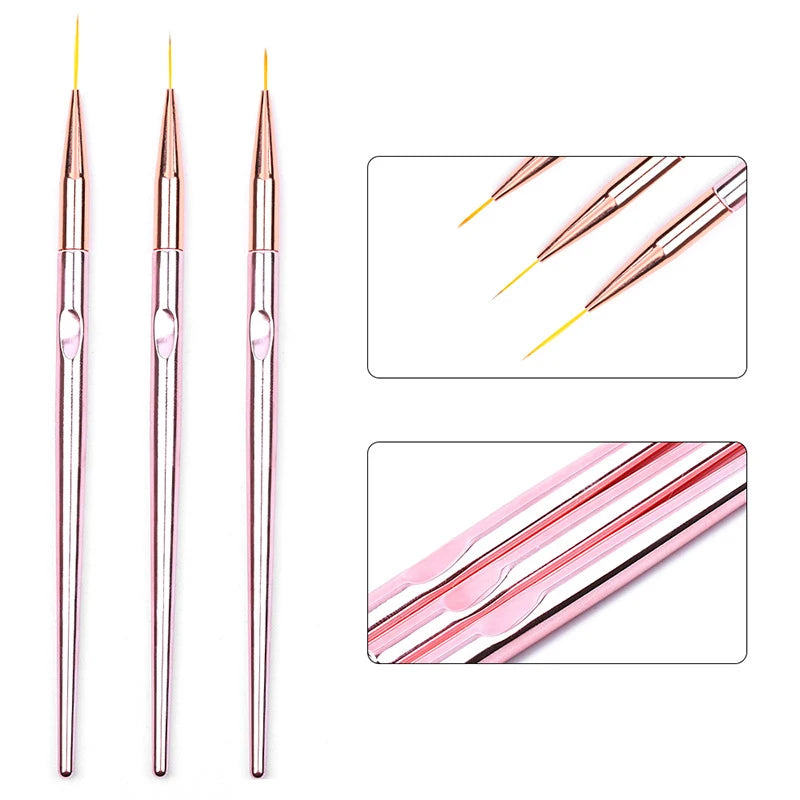 3er-Set Nailart-Pinsel – Feine Linienpinsel für French Design & UV-Gel