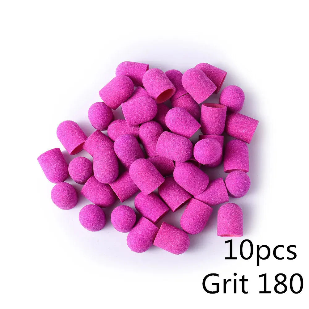 Schleifkappen 5/10/20 Stück – Verschiedene Farben & Grits (80/120/180) + Gummikopf für Nagelfräser