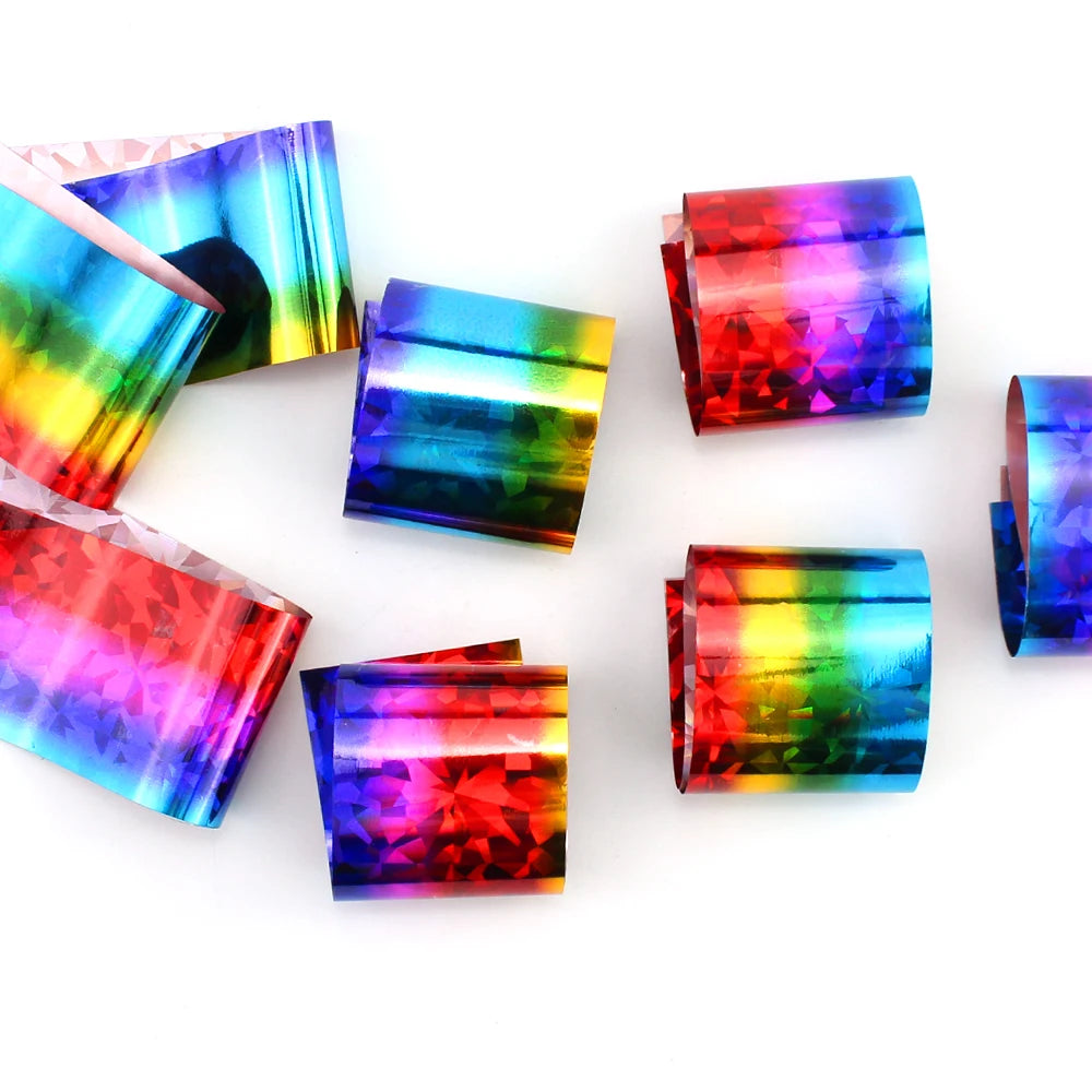 16-teiliges Holografisches Nail Art Folien-Set – Regenbogen Transferfolie
