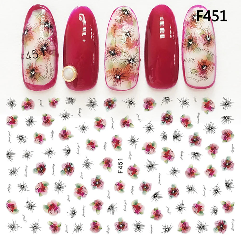 Nagelsticker Blumen F129 – zarte rosa Blumen für Nail Art Design