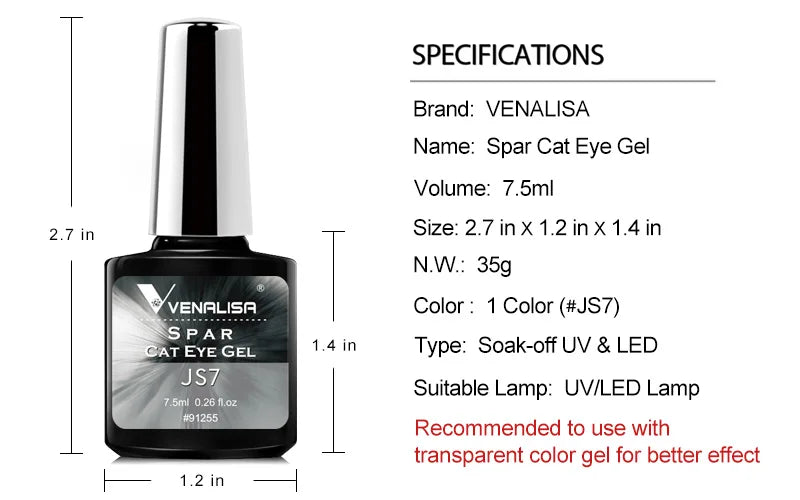 VENALISA SPAR Cat Eye Gel – 7,5 ml Magnetischer UV-Gel-Lack – 9D Chameleon-Effekt – Katzenaugeneffekt – Nagelstudio-Qualität