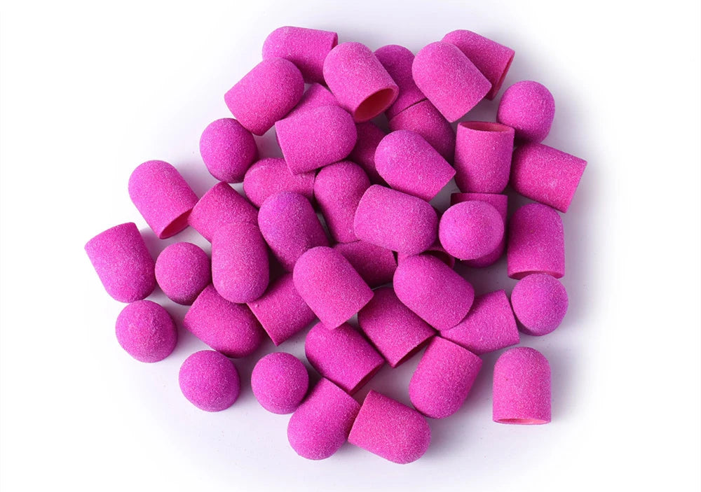 Schleifkappen 5/10/20 Stück – Verschiedene Farben & Grits (80/120/180) + Gummikopf für Nagelfräser