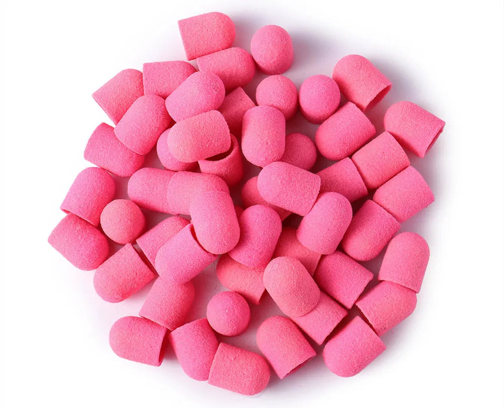Schleifkappen 5/10/20 Stück – Verschiedene Farben & Grits (80/120/180) + Gummikopf für Nagelfräser
