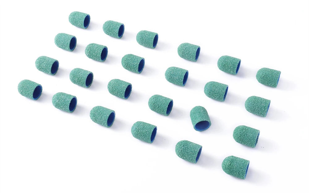 Schleifkappen 5/10/20 Stück – Verschiedene Farben & Grits (80/120/180) + Gummikopf für Nagelfräser