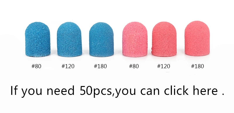 Schleifkappen 5/10/20 Stück – Verschiedene Farben & Grits (80/120/180) + Gummikopf für Nagelfräser