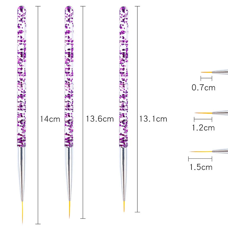 3er-Set Nailart-Pinsel – Feine Linienpinsel für French Design & UV-Gel