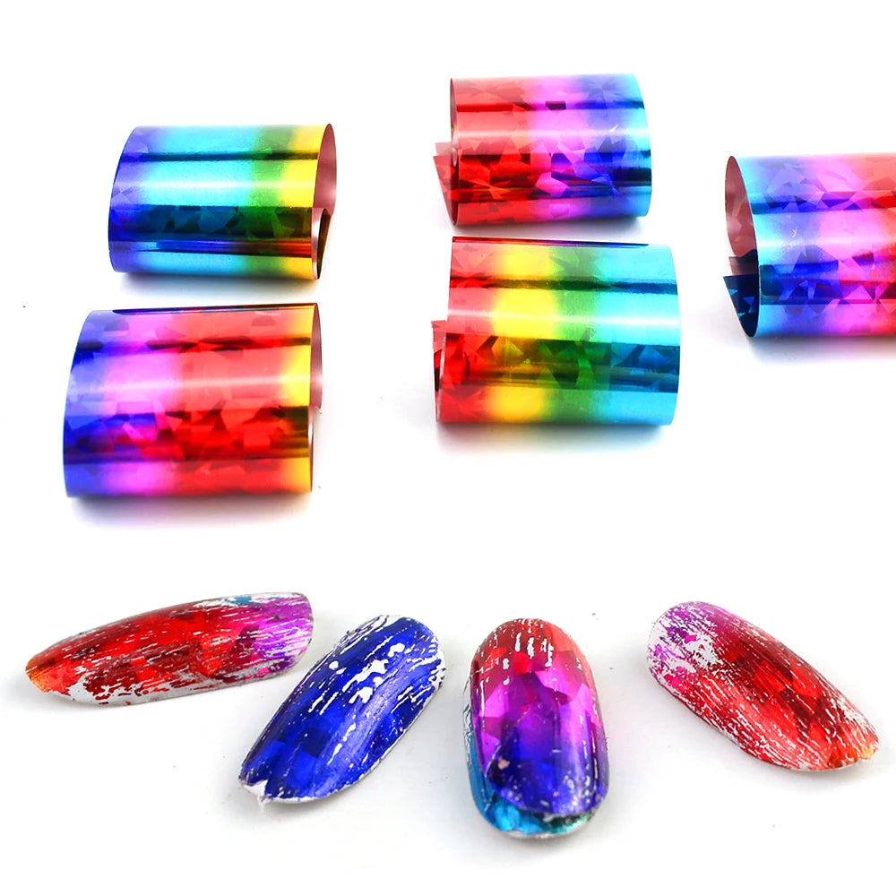 16-teiliges Holografisches Nail Art Folien-Set – Regenbogen Transferfolie