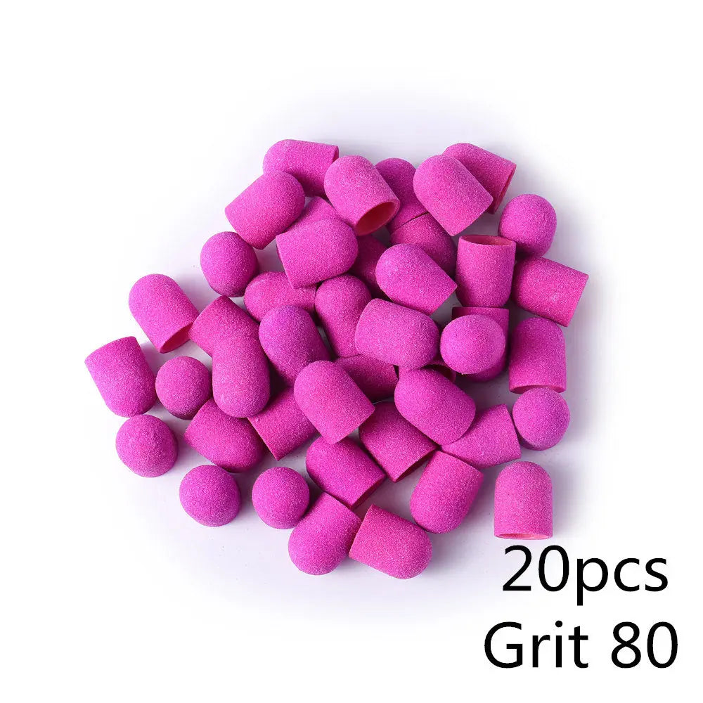Schleifkappen 5/10/20 Stück – Verschiedene Farben & Grits (80/120/180) + Gummikopf für Nagelfräser