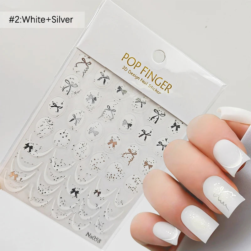 3D Schleifen Nagelsticker – Elegante Gold- & Farbbögen für French & Sommerdesigns
