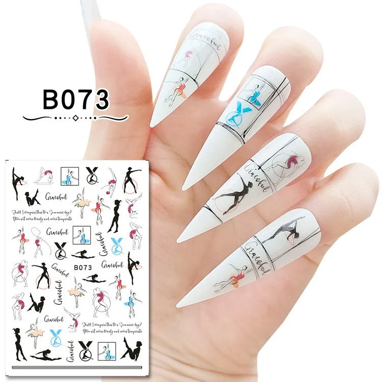16 Sheets Various Pop Sports Elements American Football Diving Bowling Adhesive Nail Art Sticker Decals Manicure Supplies Tips