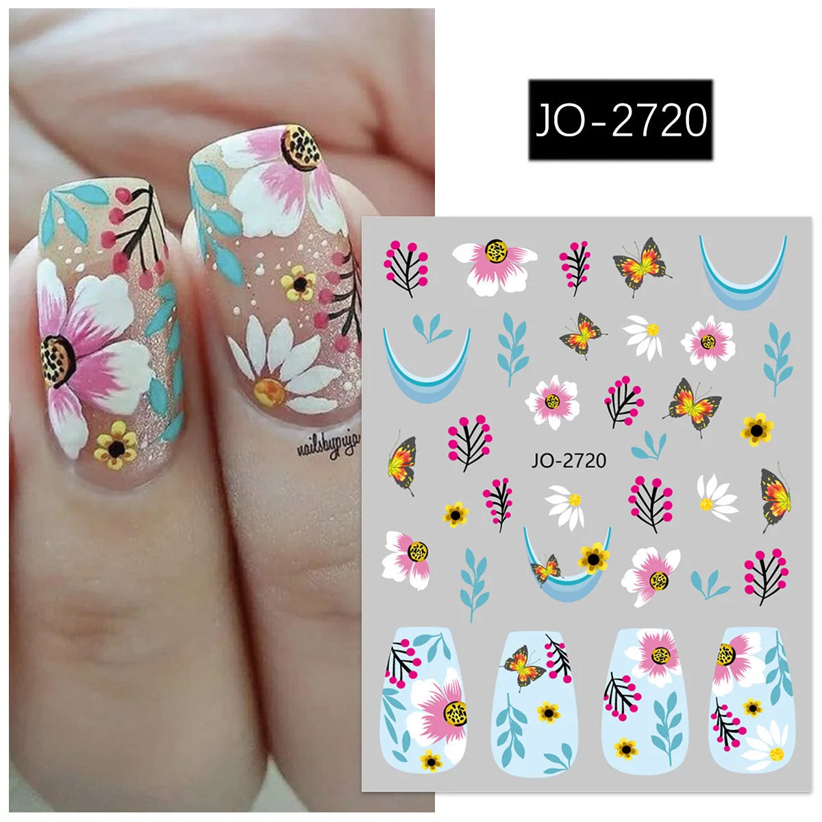 3D Nagelsticker Weißer Pflaumenblüten mit Goldperlen & Schmetterlingen 2.