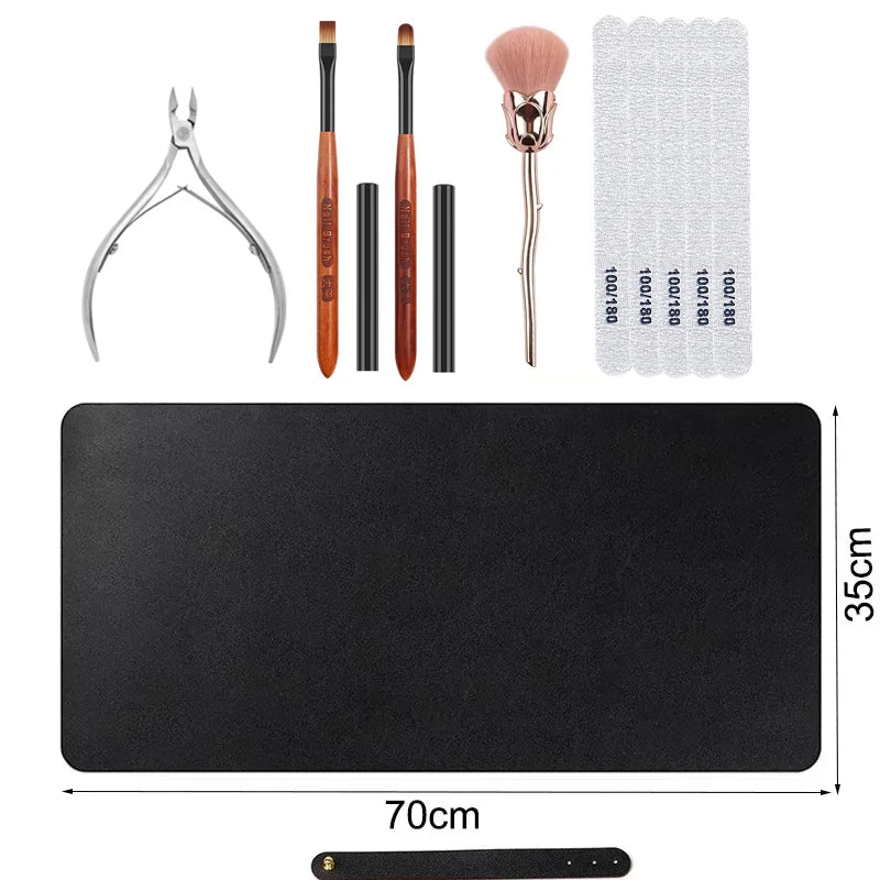 Manikürekissen mit Matte & Zubehör – Kunstleder, waschbar, Komplettset für Nail Art