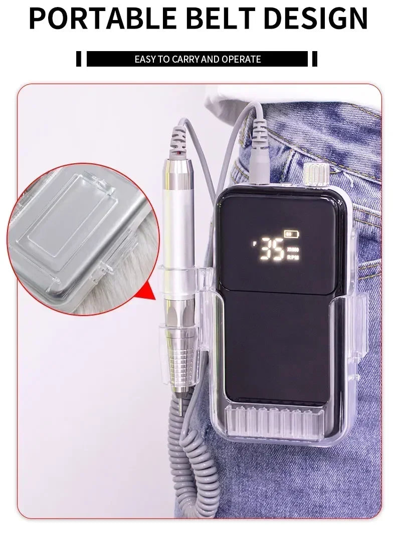 Kabellose Nagelfräse 85 W – 35.000 U/min Profi Brushless Nail Drill für Studio & Zuhause