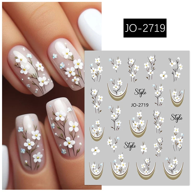 3D Nagelsticker Weißer Pflaumenblüten mit Goldperlen & Schmetterlingen 2.
