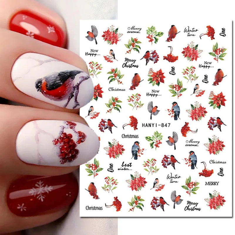 3D Nagelsticker Weißer Pflaumenblüten mit Goldperlen & Schmetterlingen 2.