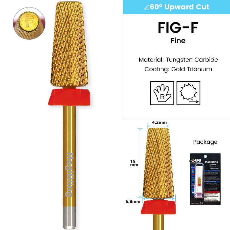 Tapered Barrel Fräserbit – Hartmetall (Tungsten), für Gelentfernung & Polieren (4XC, Gold)
