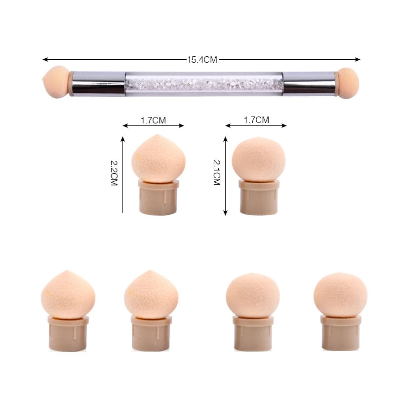 Sponge Pen für Nail Art – mit Ersatzköpfen für Farbverlauf, Glitzer & Puder