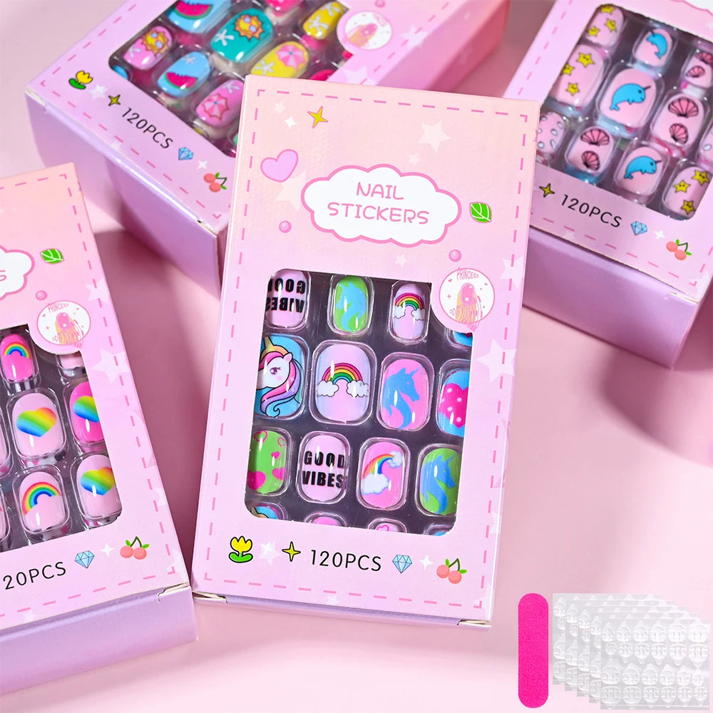 Kinder Press-On Nägel Set – 120 Stück | Kurz, bunt & mit Jelly-Kleber