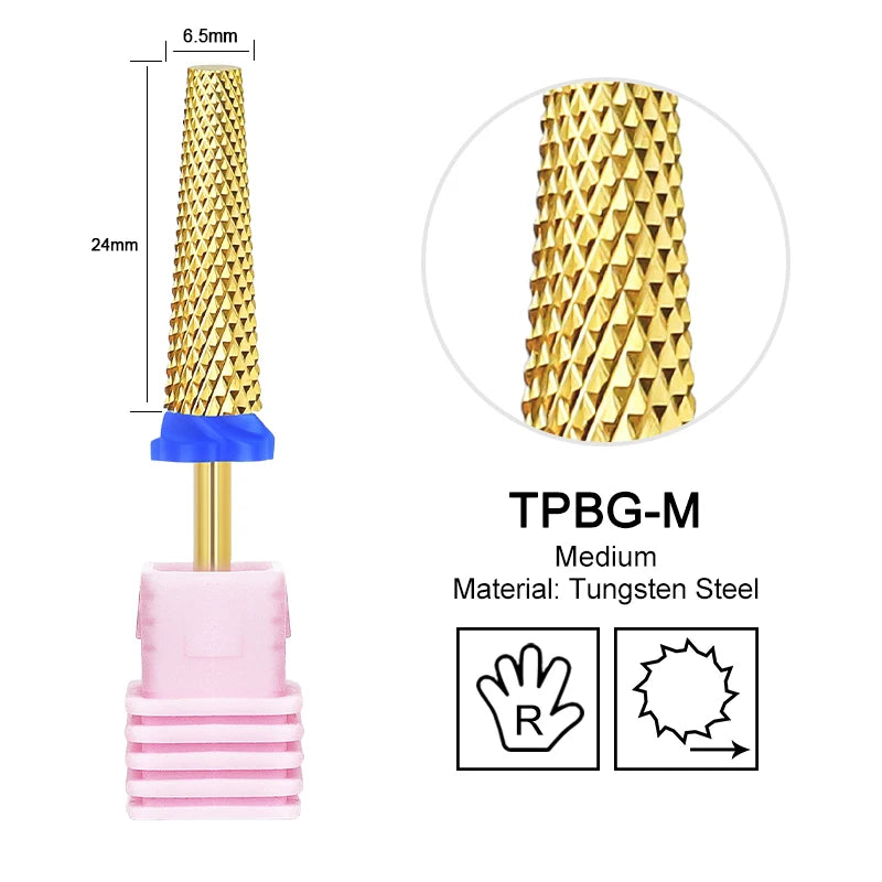 Tapered Barrel Fräserbit – Hartmetall (Tungsten), für Gelentfernung & Polieren (4XC, Gold)