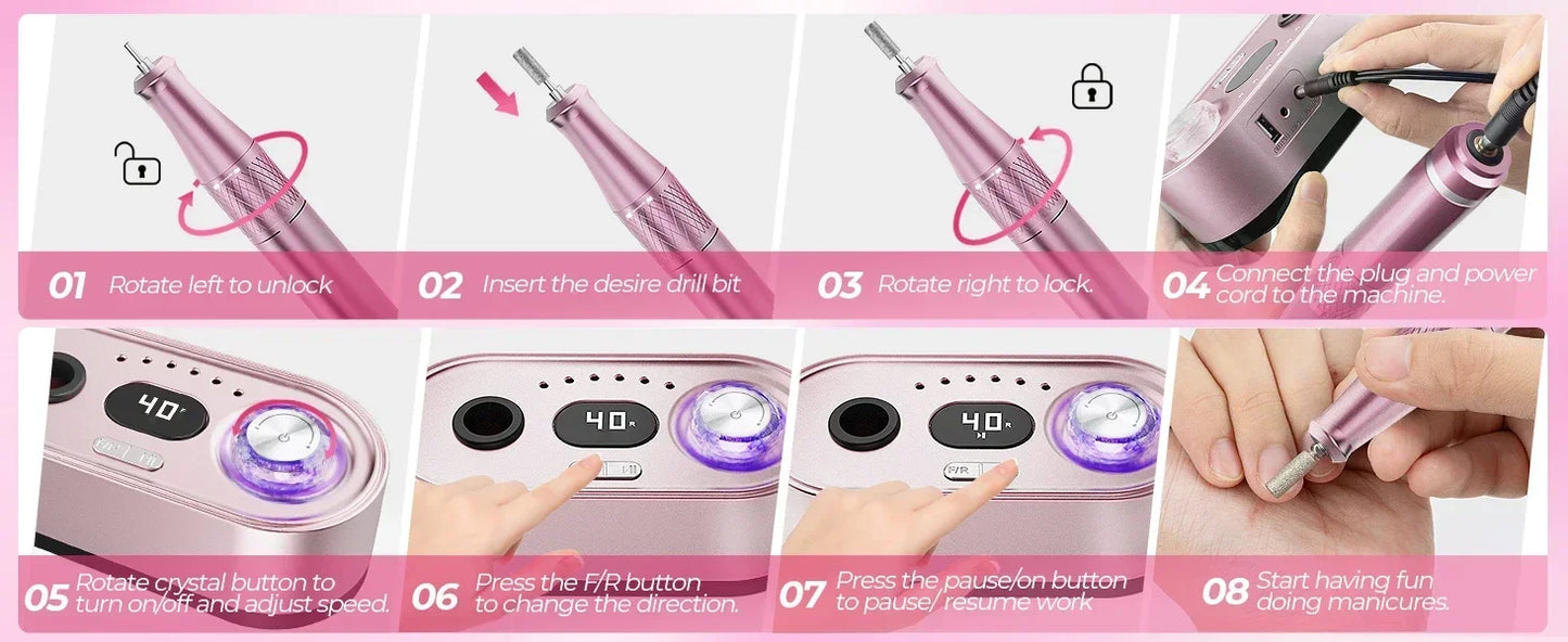 Elektrische Nagelfräse 40.000 U/min mit LCD-Display – Profi Nail Drill Set für Gel & Acryl