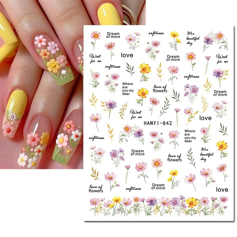 3D Nagelsticker Weißer Pflaumenblüten mit Goldperlen & Schmetterlingen 2.