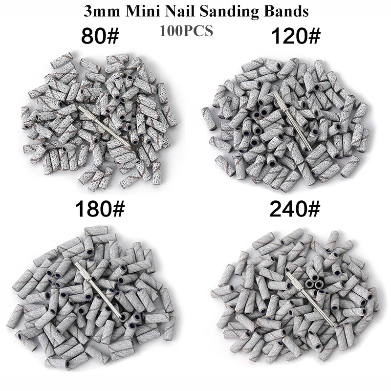 100 Stück Mini Schleifhülsen 3mm mit Mandrel Set – Für Nagelhaut, Hornhaut & Maniküre