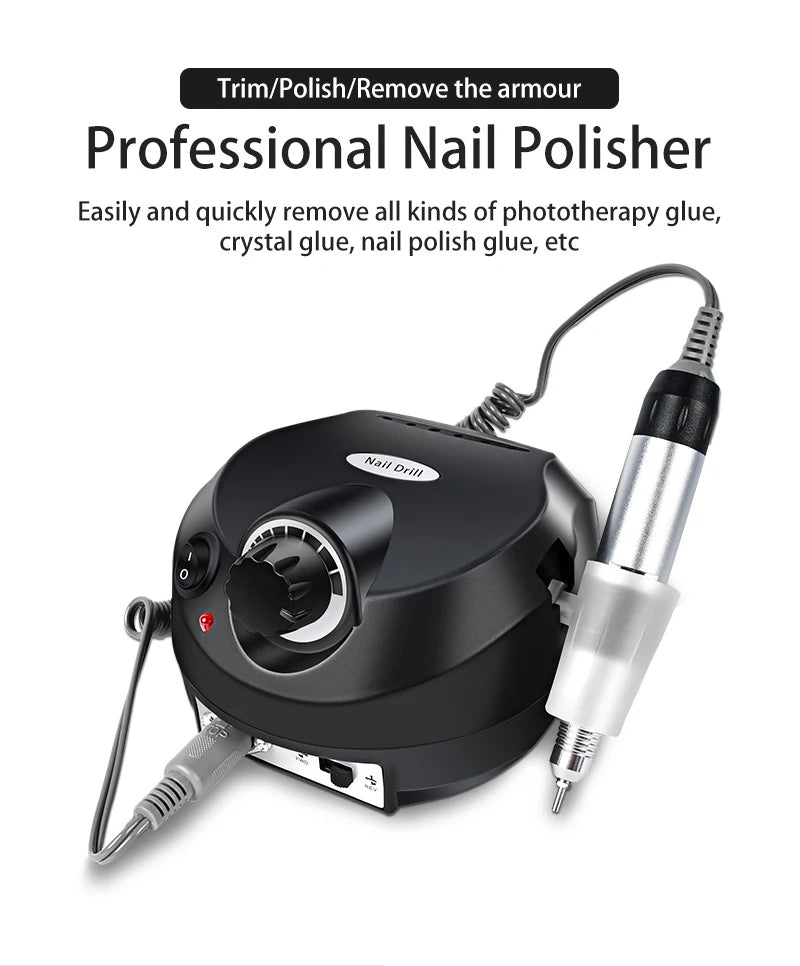 Elektrische Nagelfräse 35000 U/min – Profi-Maniküregerät mit Bits & Fußpedal (Schwarz)