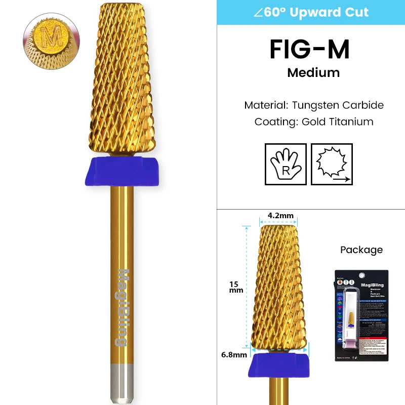 Tapered Barrel Fräserbit – Hartmetall (Tungsten), für Gelentfernung & Polieren (4XC, Gold)