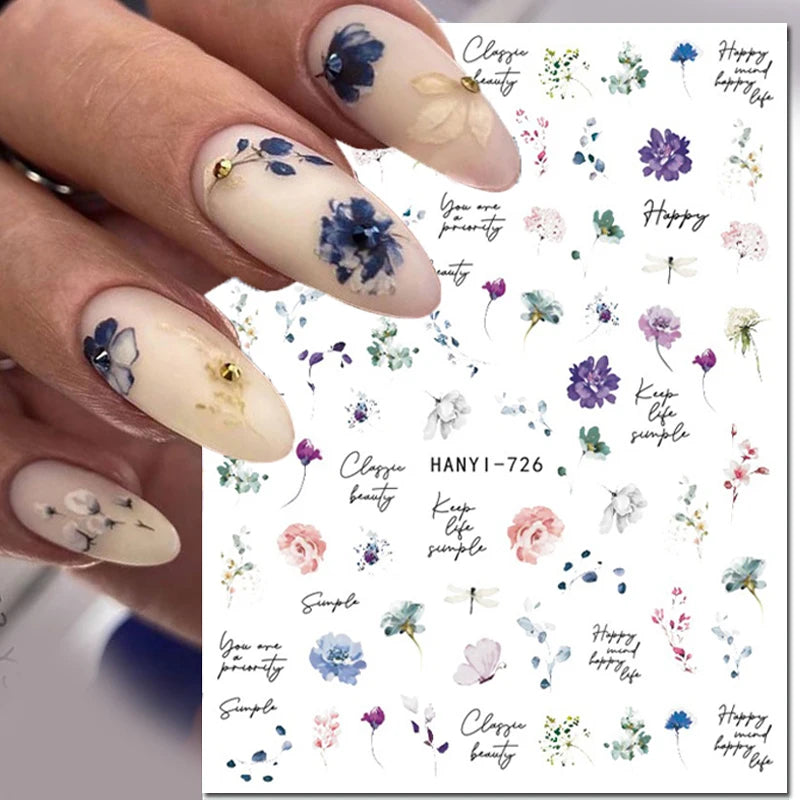3D Nagelsticker Weißer Pflaumenblüten mit Goldperlen & Schmetterlingen 2.