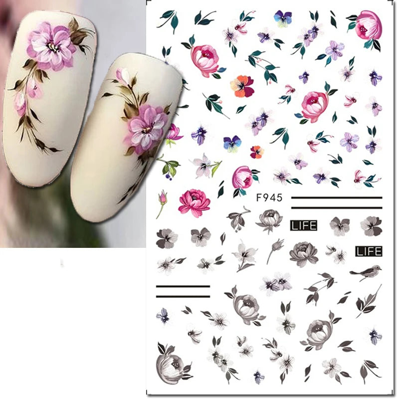 3D Nagelsticker Weißer Pflaumenblüten mit Goldperlen & Schmetterlingen 2.